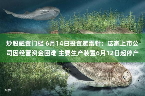 炒股融资门槛 6月14日投资避雷针：这家上市公司因经营资金困难 主要生产装置6月12日起停产