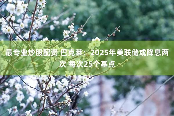 最专业炒股配资 巴克莱：2025年美联储或降息两次 每次25个基点